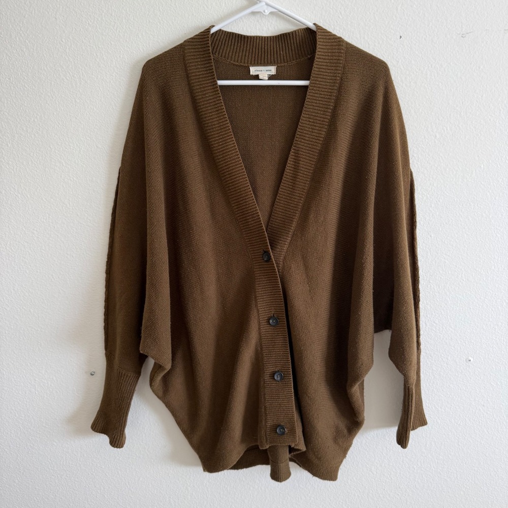 Silence + Noise Brown Dolman Sleeve Button Front Cardigan Sweater Womens Large